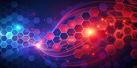 Aufkleber - Abstract Hexagon Network Data Flow Visualization Featuring Vibrant Red and Blue Hues