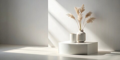 Aufkleber - Serene Minimalist Home Decor Still Life with Dried Flowers in Elegant Vases on a Modern Display
