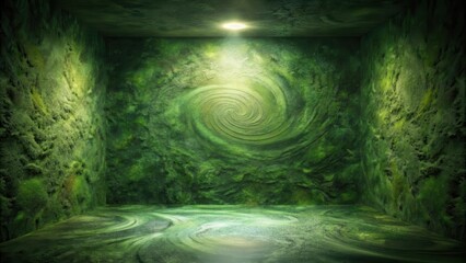 Poster - Enigmatic Green Chamber with Swirling Moss Texture and Subtle Illumination
