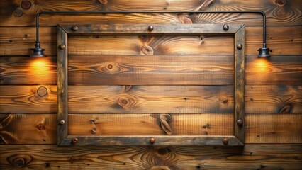 Poster - Rustic Wooden Frame with Illuminated Wall Sconces, Perfect for Vintage or Western Themed Designs