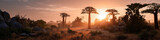 Majestic baobab trees at sunset in african savannah landscape