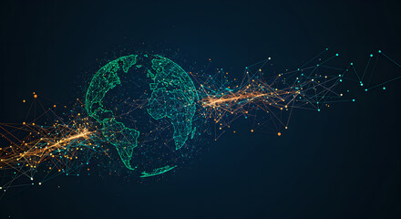 Wall Mural - digital earth networking concept with interconnected points and lines on dark background. global com