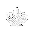 © Rayhan - leaf interconnected printed circuit lines board, vector technology logo, monochromatic black outline transmission line