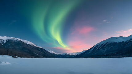  Aurora Borealis Over Alaskan Mountains at Sunrise