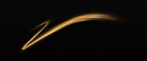 Wall Mural - golden sparkling light trail with elegant wavy lines, shimmering glitter, and magical dust on a tran