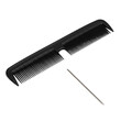 © Barny - Black plastic rat-tail comb on a clean transparent background with no shadows, captured in 3/4 view with clear contours and lifelike accuracy, concept for hair care product advertising