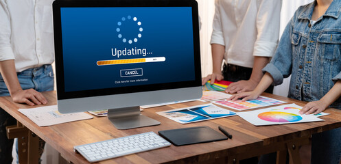 Fototapete - Software update on computer for brisk version of device software upgrade