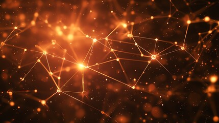 Abstract network of glowing orange particles