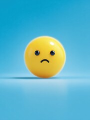 Aufkleber - Sad Emoji Illustration With Subtle Error Shadow on Soft Blue Background Conveys Feelings of Disappointment and Melancholy in a Playful Style