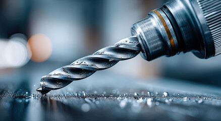 Aufkleber - Close-Up of Drill Bit Cutting Metal, Representing Precision Engineering and Industrial Manufacturing Excellence, Ideal for Construction and Innovation