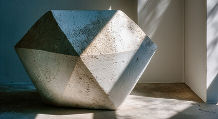 Poster - Geometric Concrete Sculpture Bathed in Sunlight, Showcasing Architectural Minimalism and Modern Artistry for Home Decor Inspiration and Interior Design