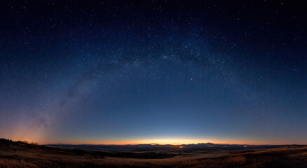 Poster - Starry Night Sky Over Rolling Hills at Dusk, Showcasing Natural Beauty and Inspiring Exploration and Discovery