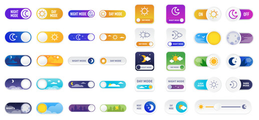 Night day mode. On or off switcher buttons set icon
