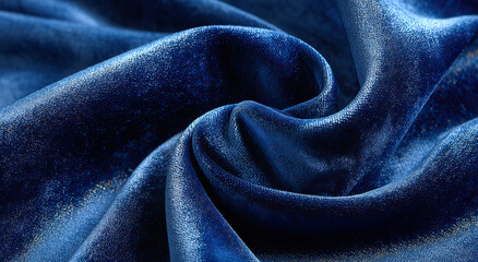 Poster - Deep Blue Velvet Fabric Texture With Subtle Gold Shimmer, Ideal for Luxury Branding and High-End Product Presentation