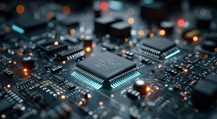 Leinwandbilder - Closeup of a Computer Chip on a Motherboard, Symbolizing Technological Advancement and Digital Transformation in the Modern Era of Innovation and Connectivity