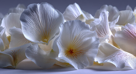Aufkleber - Pile of White Flower Petals with Delicate Veins, Evoking Purity and New Beginnings for Wedding Invitation Design or Springtime Celebration