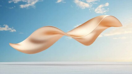 Poster - Abstract Gold Ribbon: A flowing, abstract gold ribbon swirls gracefully against a serene sky and tranquil ground, evoking feelings of elegance, luxury, and fluidity.
