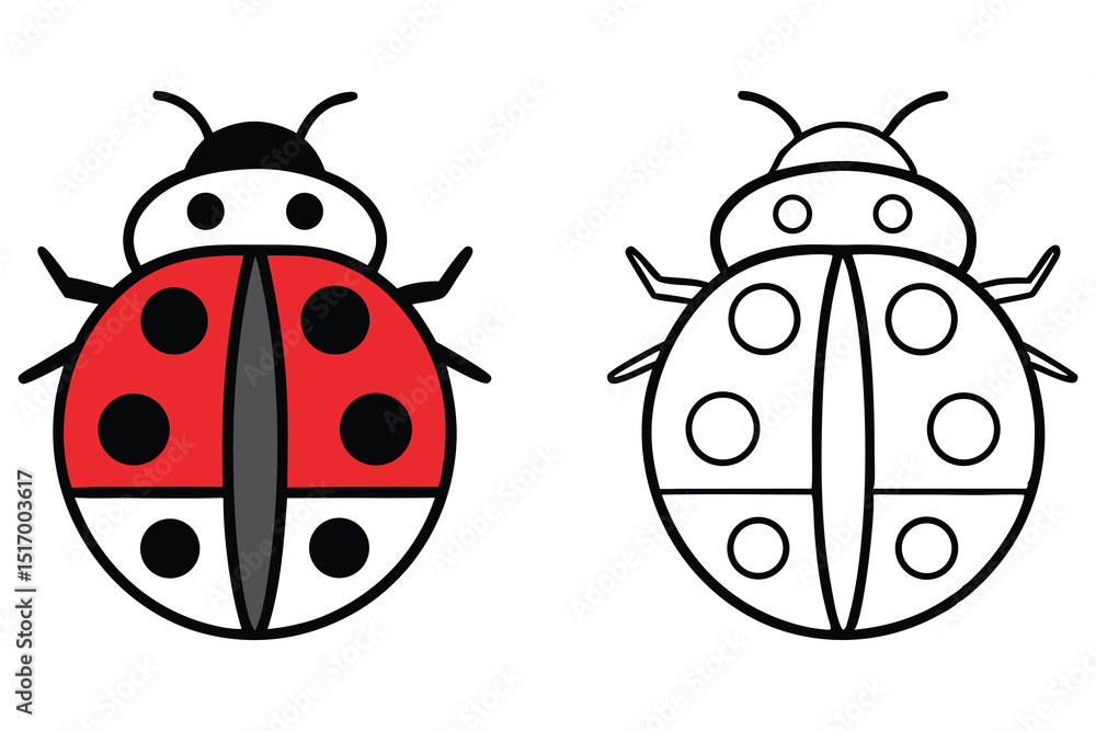 Ladybug color and outline drawing for kids coloring page illustration ...