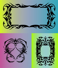 Aufkleber - Three rectangular vector frames with bold tribal tattoo edges on pastel backgrounds. The design reflects 2025’s popular Y2K tribal style, known for edgy, graphic lines and retro digital appeal.