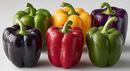 Poster - Colorful Bell Peppers With Water Droplets, Representing Freshness and Healthy Eating Habits for Culinary Arts and Food Photography Projects