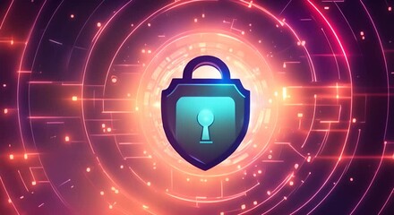 Wall Mural - digital security concept with lock symbol and data streams background seamless looping motion design