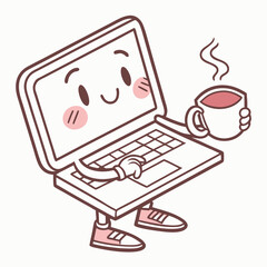 adorable laptop character enjoying a warm drink a perfect scalable graphic for website design brandi