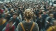 © ArtKom - Caucasian female adult in focus amidst blurred crowd movement