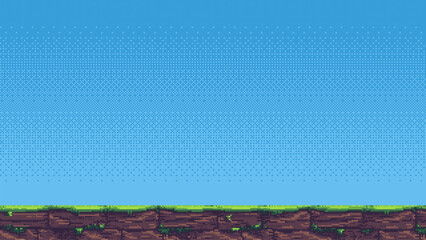 Wall Mural - 8-bit pixel art game level background. level template. 2d retro video game style. side-scrolling gam