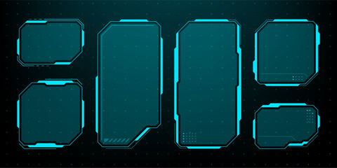 Fototapete - A set of futuristic HUD frames. cyberpunk style. vector graphics. sci-fi frame border for game UI and user interface design. empty text boxes set in abstract tech style.