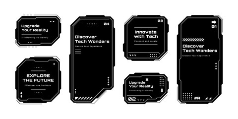Fototapete - Set of HUD UI element frames. Text boxes in abstract tech style. cyberpunk style. Technology hi-tech design. Vector graphics. Modern technology banners. 