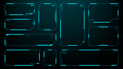 Fototapete - Set of HUD UI element frames. Text boxes in abstract tech style. cyberpunk style. hi-tech design. Modern technology banners. Vector graphics. game interface elements. sci-fi frames