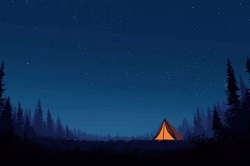 Poster - Enjoying a Peaceful Night of Camping Under a Starry Sky With a Cozy Tent in a Tranquil Forest Setting