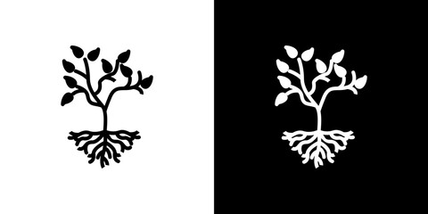 tree with roots and leaves icon symbols. vector illustration.