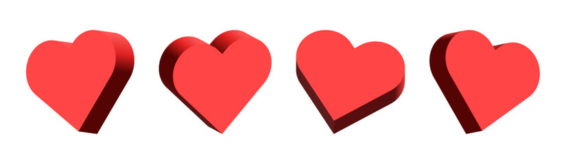 Poster - 3d red heart icon sign, favorite like icon, social media notification icons, post reactions for social network. social media hearts symbol shape, 3d rendering, 3d illustration