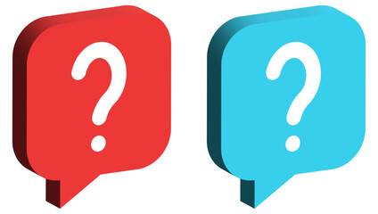 Aufkleber - 3d question mark icon button in speech bubble. faq sign, customer support and support sign or ask and help signs with red question icon symbol - ask bubbles 3d icons - frequently asked questions signs