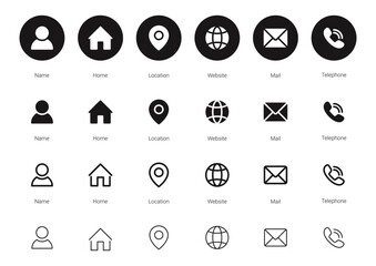 Leinwandbilder - Contact us icon. Web icons set , home, call, email, address, location, globe, message, envelope, mobile, telephone, website, icon . Communication contact information icon. Business card icon set