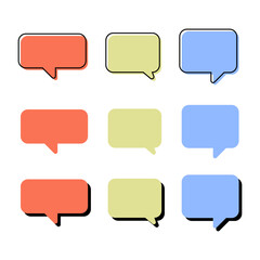 Leinwandbilder - Speech bubble icons in red, light yellow or green, and light blue, with black outlines, symbolizing chat and communication or messaging