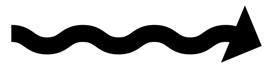 A black wavy arrow pointing right, isolated on a white background. This dynamic graphic element symbolizes direction, motion, or a fun, energetic path in modern designs