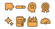 © Valentyna - Outline with Fill style icons of skill development: puzzle piece, skill bar, talent icon, training badge, spark symbol, new habit, open toolbox, ability gauge.