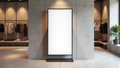 Fototapete - Blank poster frame in modern clothing store interior design  