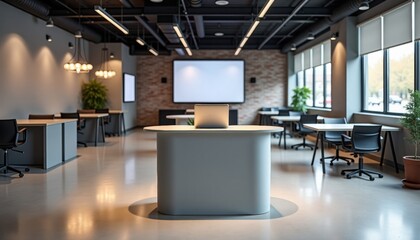 Aufkleber - Modern office interior with collaborative workspace and large screen  