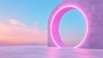 Aufkleber - Neon Archway at Dusk: An ethereal neon archway glows invitingly against a vibrant twilight sky, casting a spell of serenity. The composition draws the viewer's gaze into the dreamy.