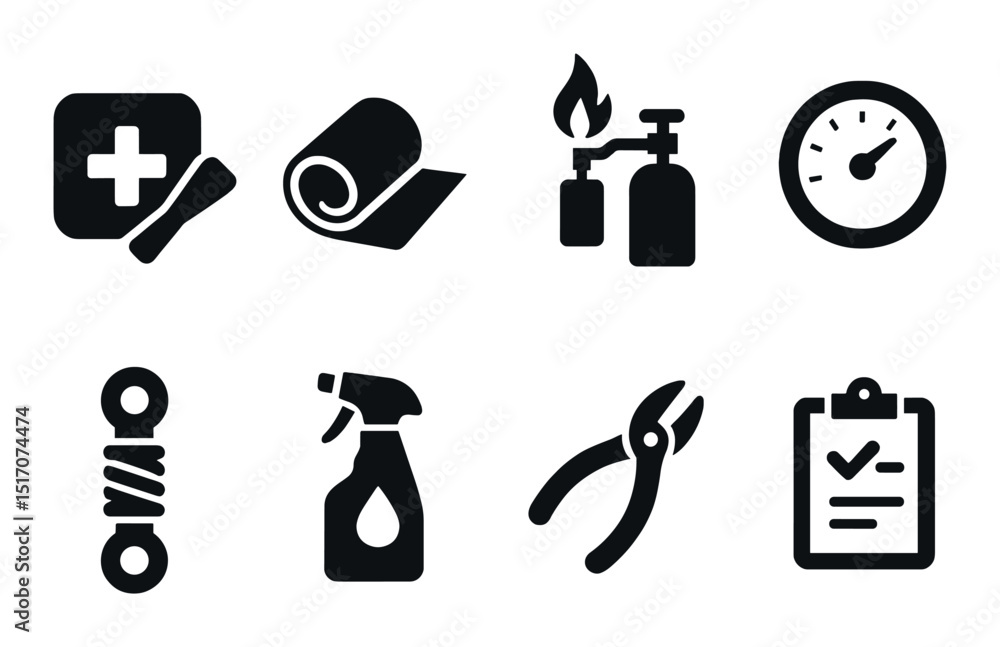 Industrial safety silhouette icon set. equipment and protection symbols ...