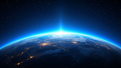 stunning earth view from space capturing bright sunlight over a beautiful blue planet