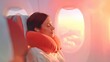 © 4AXY - Relaxed Woman Enjoying Peaceful Flight with Travel Pillow in Airplane