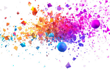 Wall Mural - Colorful flowing arrangement of gradient spheres combined with sharp geometric triangles in an energetic design isolated on transparent background PNG