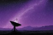 © Leo Rohmann - Vast celestial landscape featuring a large satellite dish under a starry sky illuminated by glowing purple hues highlighting the beauty of astronomical research and exploration in the cosmos