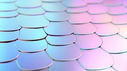 Leinwandbilder - Geometric Rainbow Scales: A close-up view of an iridescent, multi-colored geometric pattern, evoking the shimmering beauty and form of scales in shades of pink, blue, and white.