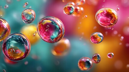 Fototapete - Abstract pc desktop wallpaper background with flying bubbles on a colorful background, aspect ratio 16, 9