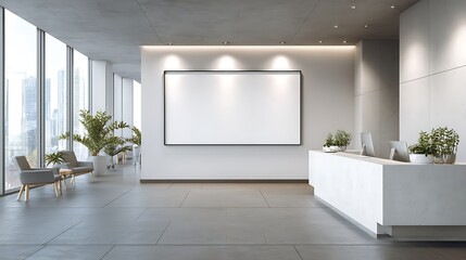 Fototapete - Corporate branding white blank frame mockup with modern business offices background -